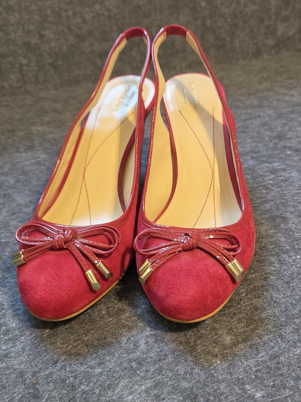 kate spade Red Suede Slingback Heels with Bow Detail - Picture 3 of 8